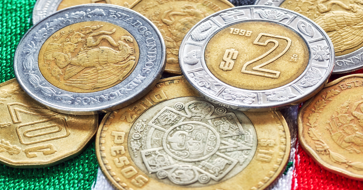 Extreme close up picture of Mexican peso.