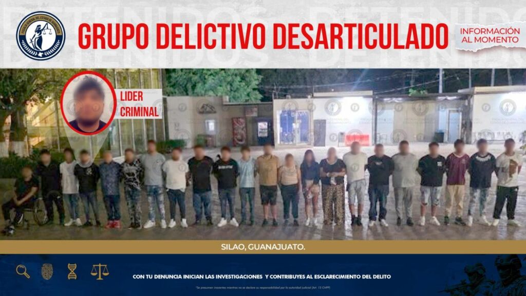 Caen 22 presuntos integrantes de grupo criminal en Silao; capturan a líder buscado por homicidios.