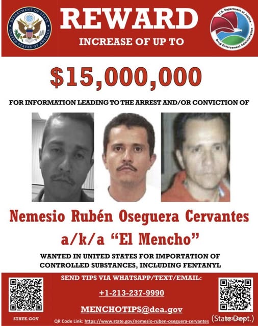 EE. UU. ofrece 100 MDD de recompensa por cúpula del CJNG